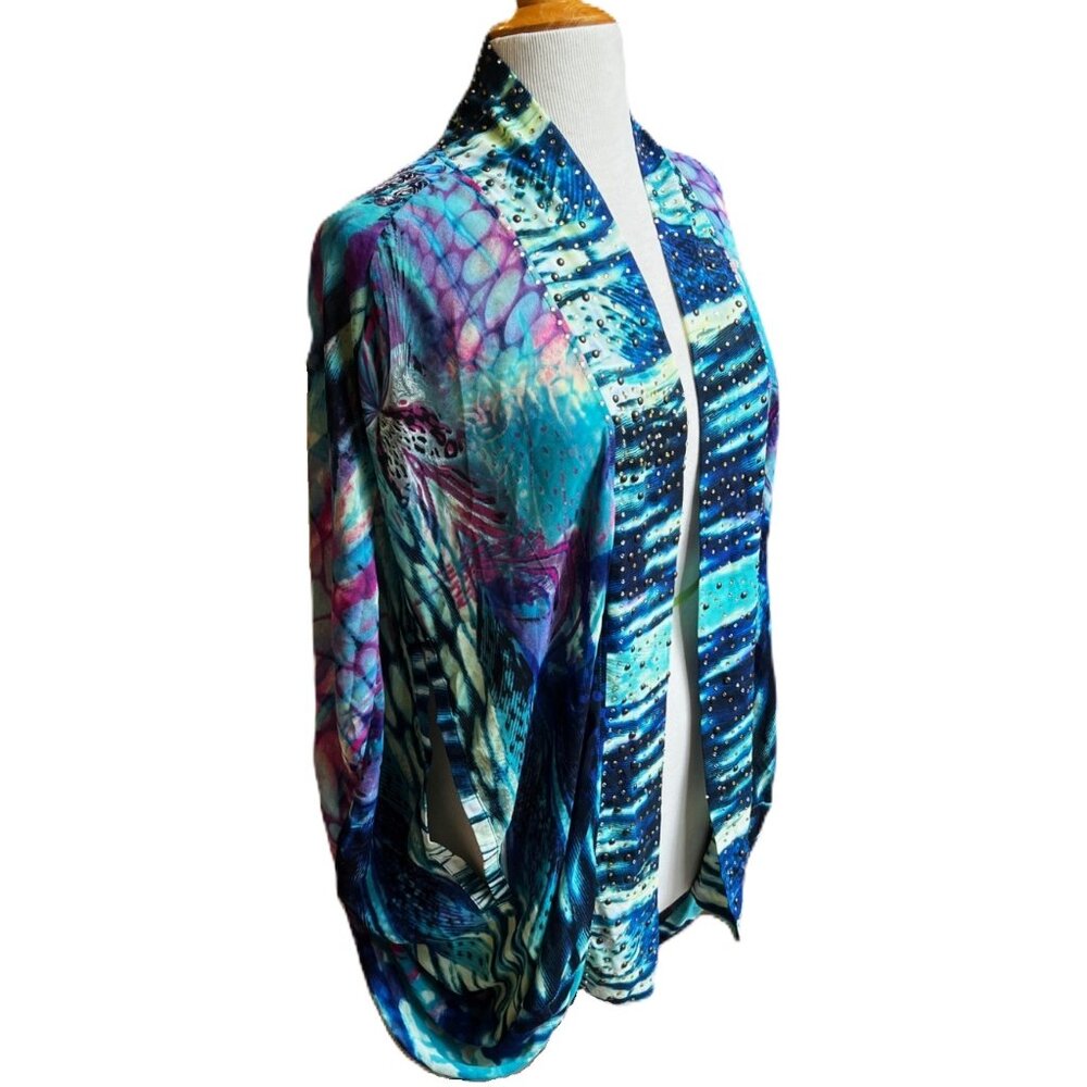 Dazzle LA Silk Blnd Colorful Butterfly OS Wrap Kimono Chicos Style Studs Crystal